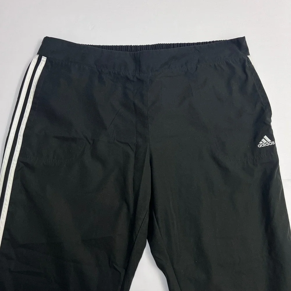 Adidas Vintage Track Pants Men XL Black White Side Stripe Windbreaker Joggers